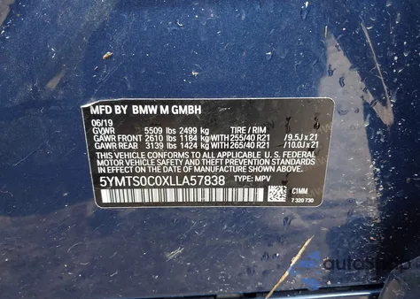 2020 BMW X3 M Competition из США, поврежденный, VIN 5YMTS0C0XLLA57838